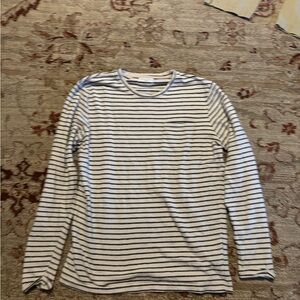 Men's Long-Sleeve Crewneck Stripe Shirt - White & Navy